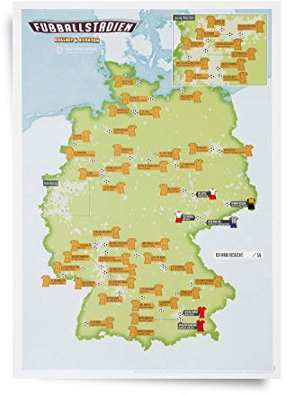 Rubbelposter Deutschlandkarte Fußballstadien - Perfektes Fußballgeschenk - Bundesliga - Maps International - 30 (B) x 42 (H) cm