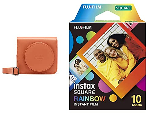 Instax SQ1 Camera Case - Terracotta Orange & SQUARE instant film Rainbow border, 10 shot pack, suitable for all SQUARE cameras and printers