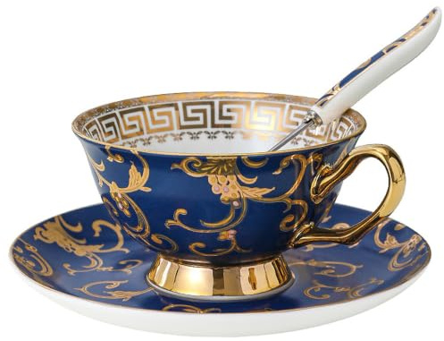 Jiotouhu Fleurs Tasse à Thé Anglais Café en Porcelaine la Cendre d’Os avec Soucoupe Cuillère