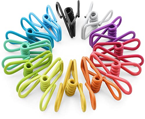 ROSSHINE Clip per sacchetti per la conservazione degli alimenti, 24 clip di tenuta rivestite in acciaio e PVC, mollette multifunzione per vestiti, carta resistente, per congelatore, cucina, casa