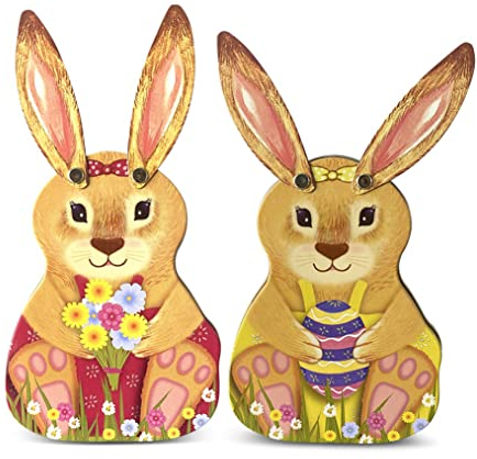 stylebox Set of 2 Easter Bunny Tin Boxes 11 x 8 x 5 cm Volume 200 ml Red/Yellow
