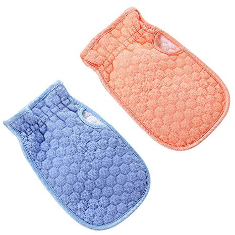 MARMODAY 2 x Peeling-Duschbad-Handschuhe für Dusche, Spa und Körperpeeling, weich, für Männer, Frauen und Kinder, Blau + Rosa