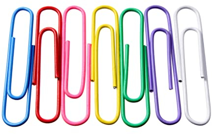 Alevar 100 farbige Büroklammern, Box aus laminiertem Stahl, Format 50 mm Nr. 5, große Clips für Büro