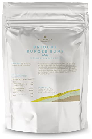 Royal Spice Brioche Burger Buns Backmischung 400g - Brioche Burger Brötchen & Hot Dog Brötchen selber machen - Fluffige Burger Buns mit buttrig süßlichem Geschmack - Backmischung ohne Zusätze