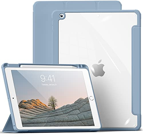 aoub Hülle für iPad 9./8./7. Generation 10,2 Zoll 2021/2020/2019 | Smart Folio Hülle mit Stifthalter für iPad 10,2 9/8/7 Gen, Transparente Rückseite, Auto Schlafen/Wachen, Leichter, Blau