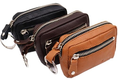 Safekeepers Schlüsselmäppchen Herren - Reißverschluss - Leder Schlüsseletui Groß – Damen und Herren – Geldfach, Schwarz, Braun, Cognac