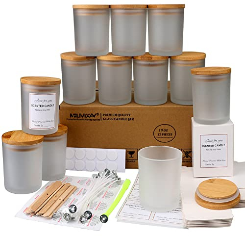 MILIVIXAY Mattierte Kerzengläser aus Glas mit Deckeln und Kerzenherstellungs-Sets, leere Kerzengläser im Großpack zum Kerzenmachen, Gewürz- und Pulverdosen, 12er-Pack, 295 ml