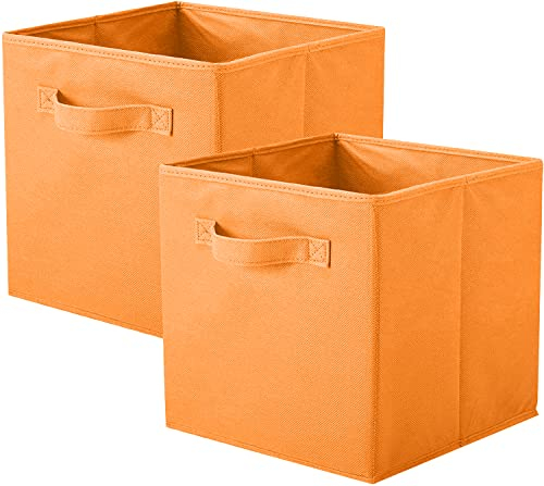 powerking Lot de 2 cubes de rangement pliables avec poignées, bacs pliables en tissu pour étagères de placard, bacs de rangement d'organisation durables, 26,7 x 27,9 x 26,7 cm, orange
