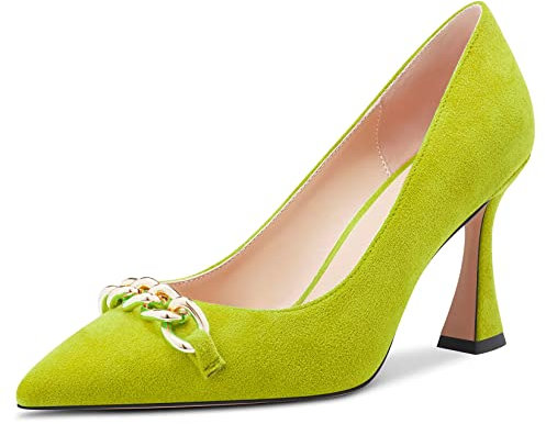 Castamere Mujer Chunky Ancho Alto High Heel Puntiaguada Punta Slip-on Pumps Dress Cute 8.5 CM Heels Verde Lima 38 EU