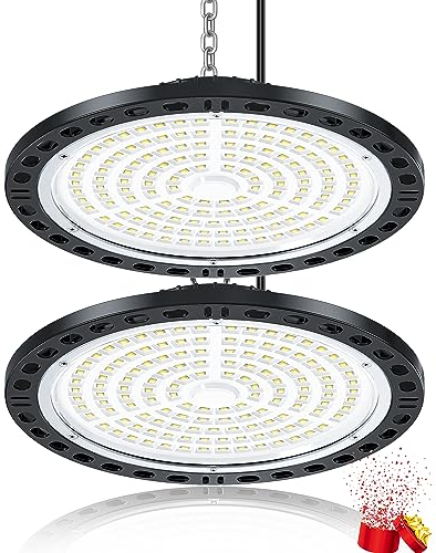 YIQIBRO Eclairage LED Garage 100W 2 Pièces, 10000LM Super Brillant UFO Eclairage Atelier, IP65 Étanche Lampe LED Exterieur, 7000K Blanc Froid Plafonnier pour Garage, Entrepôt, Atelier, Sous-sol, Usine