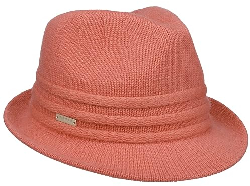 Seeberger Uni Trilby Wollhut Trilbyhut Strickhut Damenhut Damentrilby Wolltrilby Damen - Winter Herbst-Winter - One Size Koralle