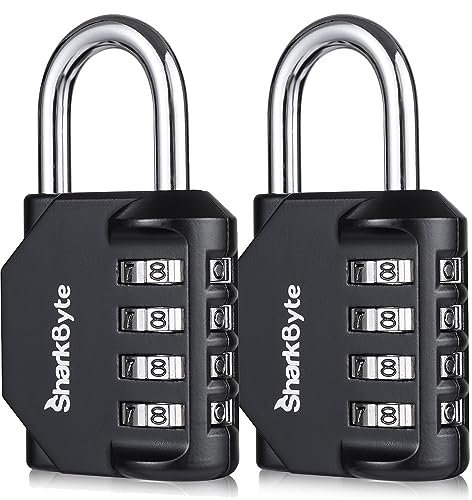 SharkByte 2-Pack Heavy Duty Combination Padlocks – 4-Digit Weatherproof Outdoor Lock, Keyless Resettable Lock for Gym, School, Locker, Shed, Toolbox, Storage & Site Use