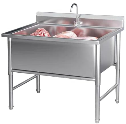 Fregadero De Lavandería Independiente, Fregadero De Acero Inoxidable, Fregadero De Barra Para Garaje, Restaurante, Cocina, Lavadero, Exterior, Fregadero De Garaje Industrial(80X60X80cm)