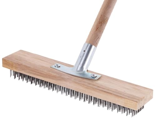 dewdat Brosse À Balai Métallique - Brosse À Récurer Les Sols en Acier Inoxydable, pour Anti Mousse Toiture,Mauvaises Herbes, Taches Tenaces Brosse Métallique pour Piscine Manche
