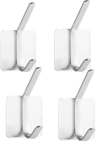 YIHHOW Klebehaken zum Aufhängen, Metall, Edelstahl, selbstklebende Kleiderhaken an der Tür für Handtuch, Mantel, Hut, Schlüssel für Badezimmer, Dusche, Küche, 4 Stück, (YHGJ0052023UK)