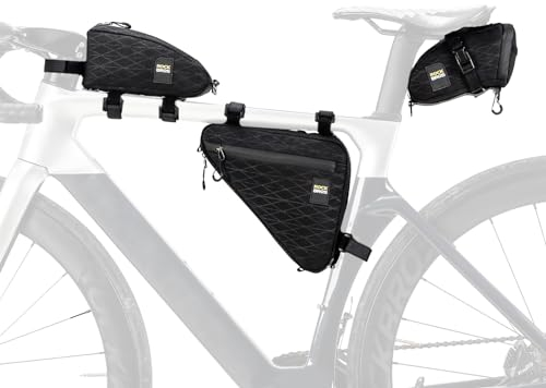 ROCKBROS Fahrradtasche Set Rahmentasche*2 + Satteltasche*1 Abnehmbare Tragbare ca. 1,2L 3 in 1 Umhängetasche mit Verstellbarer Schultergurt für Rennräder MTBs Citybikes E-Bikes Damen & Herren