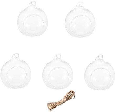 LIFKOME Hängender Glasball Kerzenhalter aus Borosilikatglas | 9 Meter Juteseil, für Hochzeitszeremonien und Zuhause, Klare Kugeldeko im 5 Stück Packung