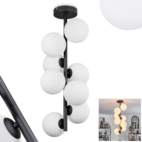 HOFSTEIN Deckenleuchte Chehalis, Deckenlampe aus Metall/Milchglas in Schwarz/Weiß, moderne Leuchte im Retro/Vintage-Design (Ø Schirme 12 cm), 8 x G9, Schlafzimmer, Wohnzimmer, Küche, Esszimmer