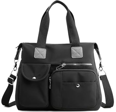 SODOLLEE Damen Handtasche Lässig Henkeltasche Mehrere Taschen Frauen Umhängetasche Wasserdicht Nylon Schultertasche für Einkaufen Reisen Täglicher Gebrauch Schwarz