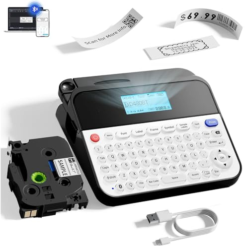 Vixic Dispositivo de etiquetado Bluetooth D480BT recargable con teclado QWERTY con interfaz de PC o móvil, impresora de etiquetas de 5 líneas, ideal para la oficina o el hogar