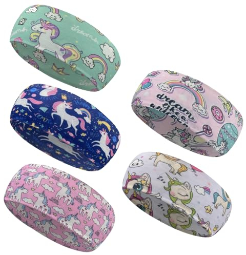5 Stück Einhorn Stirnband Haarband für Mädchen - Haarreifen für Kinder, Schule, Sport und Freizeit - Geeignet zum Make-Up - in 5 Stilen