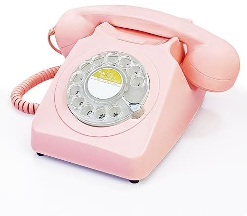 Pink Retro Rotary Landline Phone, 1960s Vintage Rotary Dial Telephone Old Fashioned Decorative Antique Phones with Mechanical Ringer for Home/Office/Hotel/,Old School Telephone