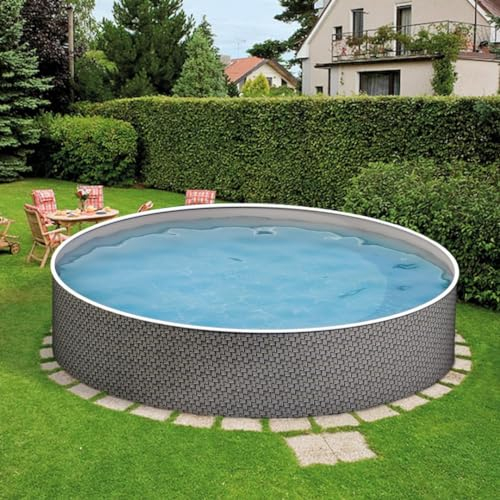poolomio Väggpool i stål, rund, 500 x 120 cm, grafit/vit, robust och stabil med vinterbeständig innerfilm, 0,5 mm, skummare och sugmunstycke