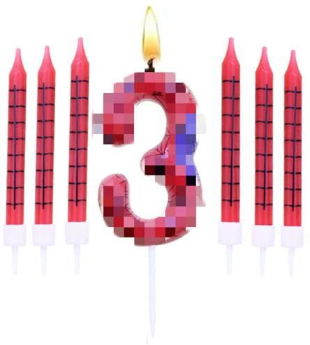 Geburtstagskerzen Set,Geburtstag Zahl Kerzen 3 mit 6Pc Lange Kerzen,Geburtstagskerzen für Kuchen für Mädchen Jungen Frauen Geburtstagsparty Dekorationen