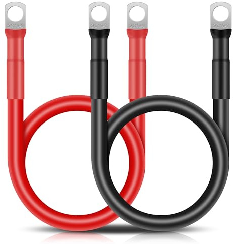 GUNGY Cavi Batteria Auto 16mm² 50cm Cavi Inverter Batteria 12V 5AWG Cavo Batteria con Capicorda ad Occhielli M8 per Camion Moto Marina Solare Rosso e Nero 2 Pezzi