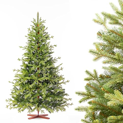 FAIRYTREES Árbol de Navidad Artificial 180 cm Baviera Abeto Premium | Elementos Moldeados por inyección | Hecho a Mano en la UE | Árbol de Navidad con Soporte de Madera de Fresno