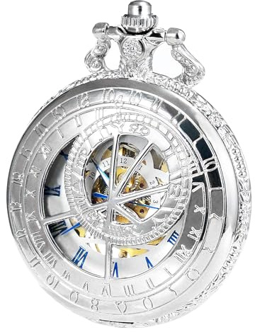 TREEWETO Taschenuhr Herren mit Kette Retro Vintage Design Antik Mechanische Kettenuhr Römische Ziffern für Vater Opa Geburtstag Weihnachten