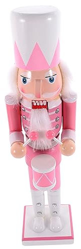 Cabilock Wooden Nutcracker Soldier Christmas Ornament Pink Xmas Desktop Decoration Figure Festive Holiday Home Decor for Tabletop Display