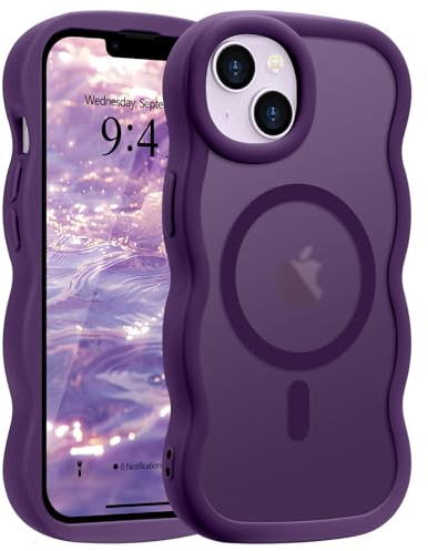 Pepmune Cover per iPhone 14/13 Compatibile con MagSafe, Viola | Cornice Ondulata Forma Magnetica Custodia. Traslucida Opaca Protettiva Sottile Antiurto Case per Donne Ragazze.
