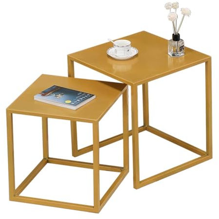 Moderner Couchtisch Aus Metall for Ineinanderstapeln for Wohnzimmer Und Balkon, Quadratischer Teetisch/Sofa-Tische/Couchtische/Säulentische(A)