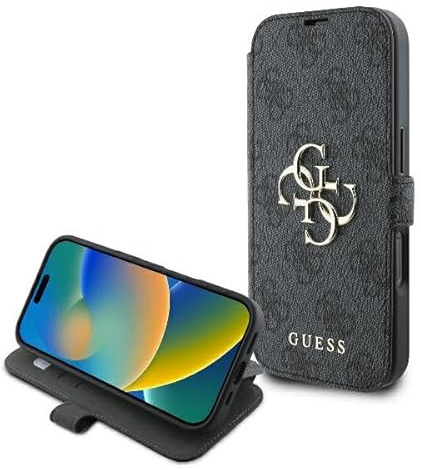 CG MOBILE Guess GUBKP16X4GMGGR Hülle für iPhone 16 Pro Max 6.9 Schwarz Book 4G Metal Logo