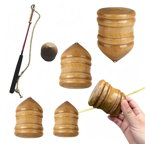 Vyloky Holzkreisel mit Peitschenschnur, Massivholzspielzeug, Drehkreisel, Fitnessspielzeug, für Männer und Frauen, Durchmesser 6/7/8cm, Höhe 9/10/11cm (S-6cm)