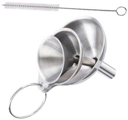 JECOMPRIS Pipettenflasche Edelstahl Trichter Set Für Die Küche 5 Teiliges Set Mit Großem Durchmesser Inklusive Reinigungsbürste Ideal Für ö Flüssigkeiten Und Einmacharbeiten