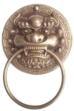 KDOFIO Door Handle 1 Stücke Vintage Messing Druckguss Löwenkopf Türklopfer Türgriff Massivholz Glas Villa Hof Tor Ring Türknauf(Silver)