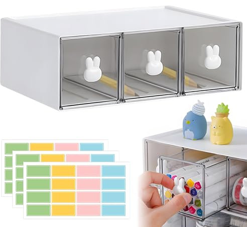 QITIXI:OU Teebox mit 3 Schubladen, Stapelbar Teebox, Tee Organizer, Kaffee Organizer für Tee Bag, Stroh usw, Zucker, Kunststoff Teeaufbewahrungsboxen für Küche Bad Ankleideraum Arbeitszimmer Café usw
