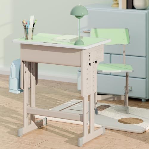 Haibinsuo Ergonomisches Kinderschreibtisch- und Stuhl-Set, höhenverstellbar – Holz-Studiertisch mit Aufbewahrungsschublade & Schultaschenhaken, sichere Schulmöbel für Kinder von 3–15 Jahren, Zuhause,