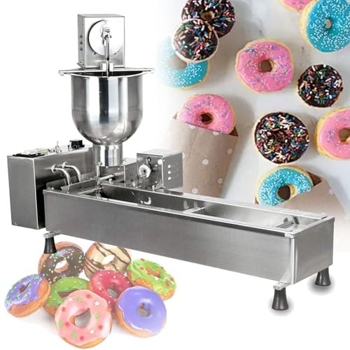 KJZQXYX Single Row Auto Doughnut Maker, Commercial Automatic 7L Hopper Donut Making Machine with 3 Sizes Molds, Doughnut Fryer (Silver Single row)