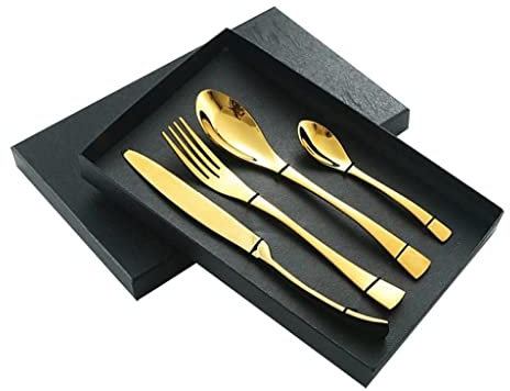 SGKOMN 4 Piece Set Cutlery Set Mirror Polishing Stainless Steel Mixed Flatware Set Knife Fork Spoon Tableware Set for Family Kitchen Dining Western Dinnerware Sets Gift Box Decoration