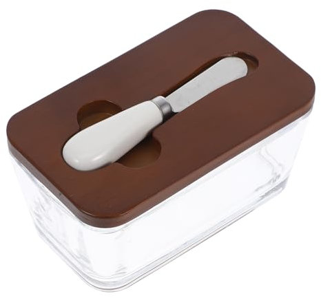 GLEAVI Mantequera de Cristal con Tapa y Cuchillo 1 Juego para Refrigerador Diseño Elegante de Limpiar para Cocina y Mostrador