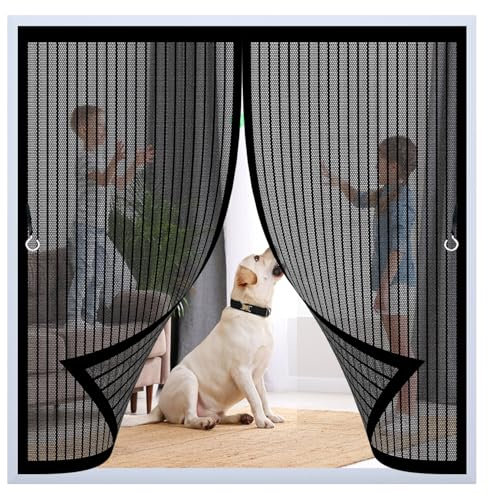 Magnet Fliegengitter Balkontür 130 x 160 cm (Anpassbar) Extra Starke Magnete Magnet-Verschluss Magnet Insektenschutz Balkontür mit Selbstklebendes Klettband für Balkontür Terrassentür, Schwarz