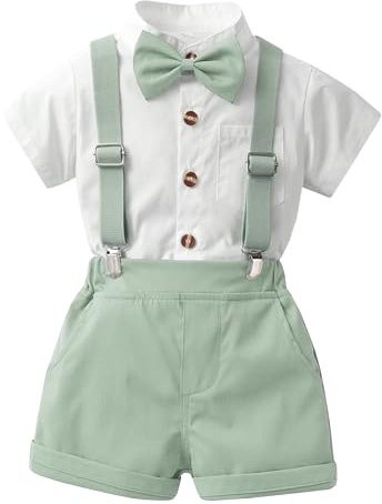 Yimutian Bébé Garçon Ensemble Costume, Chemise et Pantalon Court avec Bretelles avec Noeud Papillon 4 pièces pour Baptême Fête Anniversaire Cérémonie Mariage