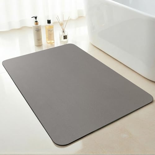 SARTNP Bath Mat Bathroom Rugs, Non Slip Thin Rubber Backing Ultra Thin Bathroom Rug Fit Under Door, Quick Dry Super Absorbent Washable Shower Bath Mats for Bathtub Side Floor(Light Grey, 43 x 80 cm)