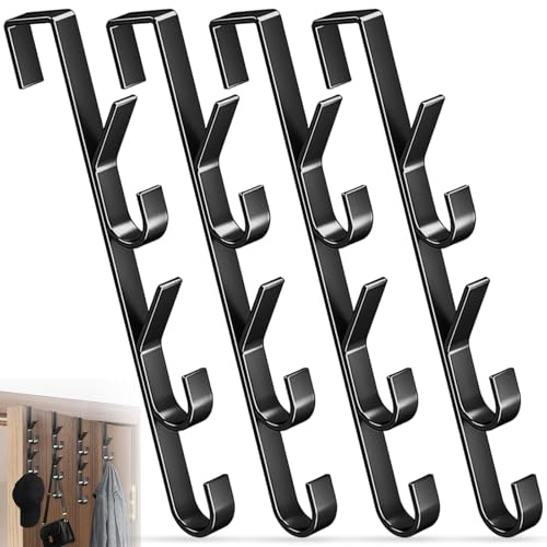 4 Stück Vertikaler Türhaken, Türgarderobe mit 5 Haken, Handtaschenhalter, Kleiderbügel, Küche Aufbewahrung, Türhakenleiste, Kleiderhaken für Einhängen Handtücher, Schals, Kleidung, Bademäntel (Schwarz