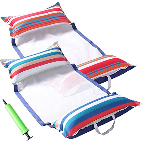 FindUWill Fabric Pool Hammock Floats 2 Pack, XL, Inflatable Water Hammocks 4-in-1 (Saddle, Hammock, Drifter, Lounge Chair), Pool Float Lounger Floaties for Adults