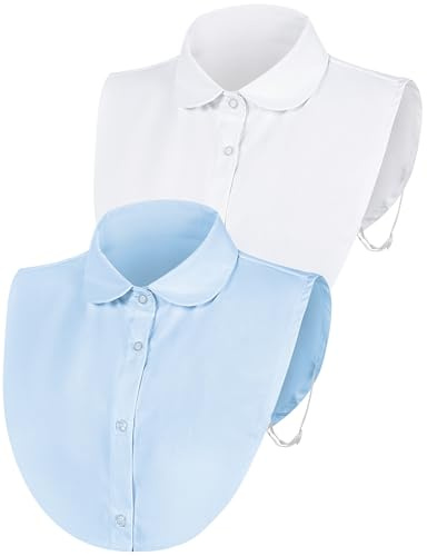 MELLIEX 2 Pcs Fake Collar Women Detachable Half Shirt Blouse Collar for Sweaters, Dresses Blue, White