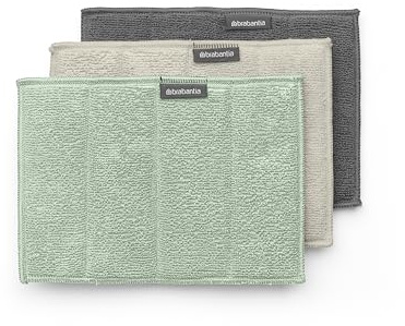 Brabantia - Sinkside Microfibre Cleaning Pads - Sponge & Microfibre Pads - Machine Washable - Absorbs 7 Times its Own Weight - Kitchen Cloths for Cleaning Dishes, Counters & Mirrors - Set of 3 - Mixed